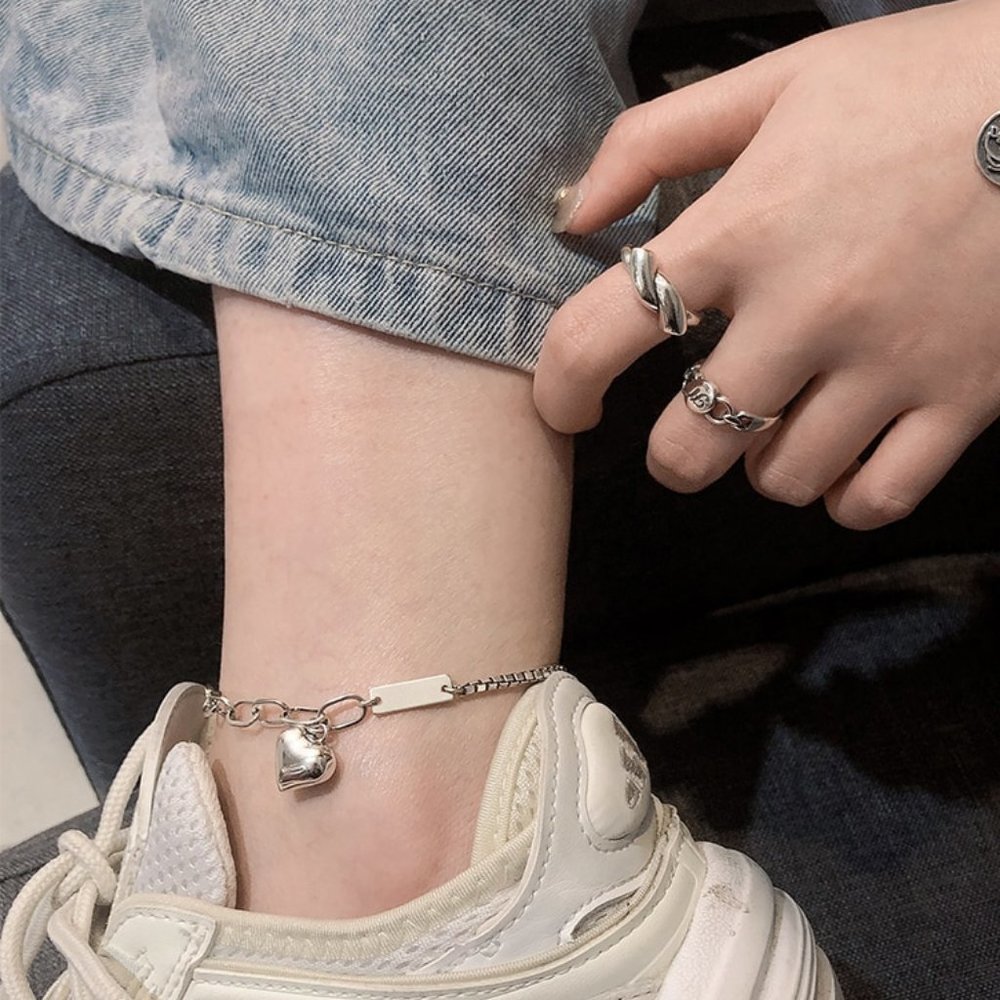 *NEW 925 Sterling Silver Heart Link Chain Anklet - Picture 10 of 13